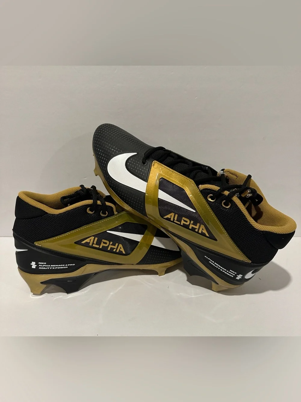 Nike Alpha Menace 4 Pro 'Black Gold' Football Cleats (FD7037-003) Sz: 13